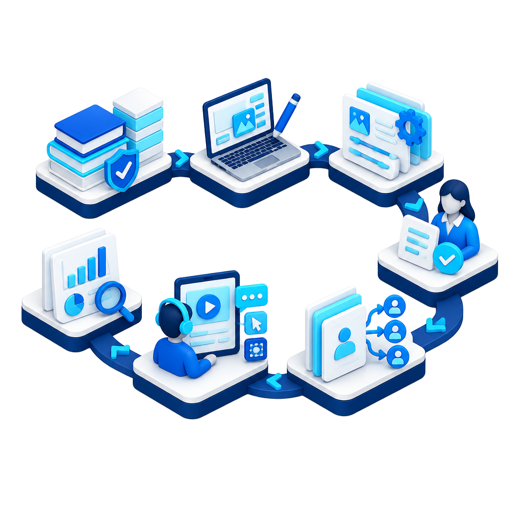 An isometric curriculum workflow guided by an educator
